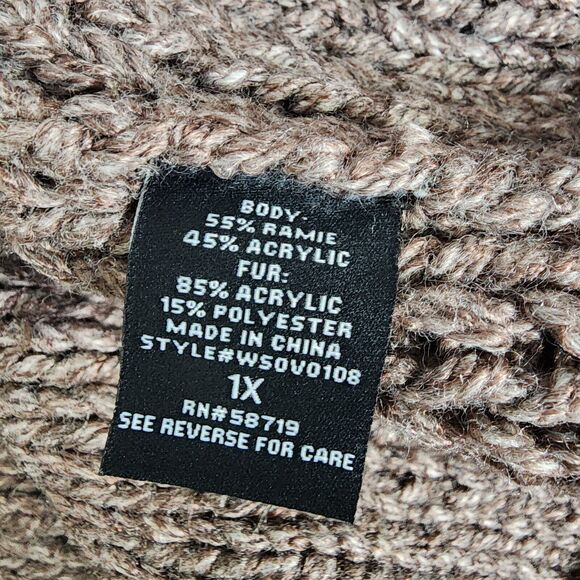 Notations Womens Sweater Cardigan Vest Size 1X Pom Poms Brown Knit Open Front - Picture 9 of 13